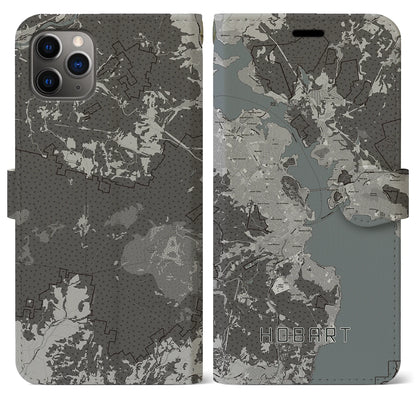 【ホバート（オーストラリア）】地図柄iPhoneケース（手帳タイプ）モノトーン・iPhone 11 Pro Max 用