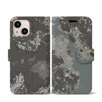 【ホバート（オーストラリア）】地図柄iPhoneケース（手帳タイプ）モノトーン・iPhone 13 mini 用
