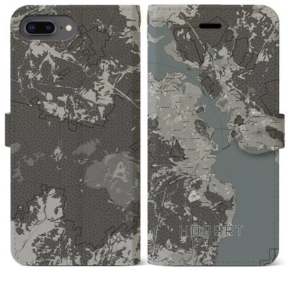 【ホバート（オーストラリア）】地図柄iPhoneケース（手帳タイプ）モノトーン・iPhone 8Plus /7Plus / 6sPlus / 6Plus 用