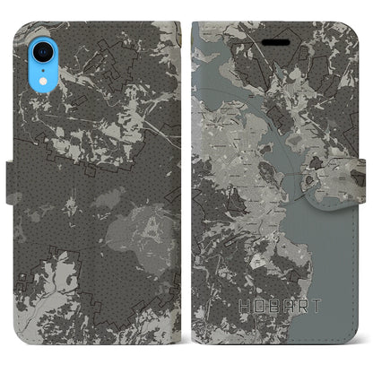 【ホバート（オーストラリア）】地図柄iPhoneケース（手帳タイプ）モノトーン・iPhone XR 用