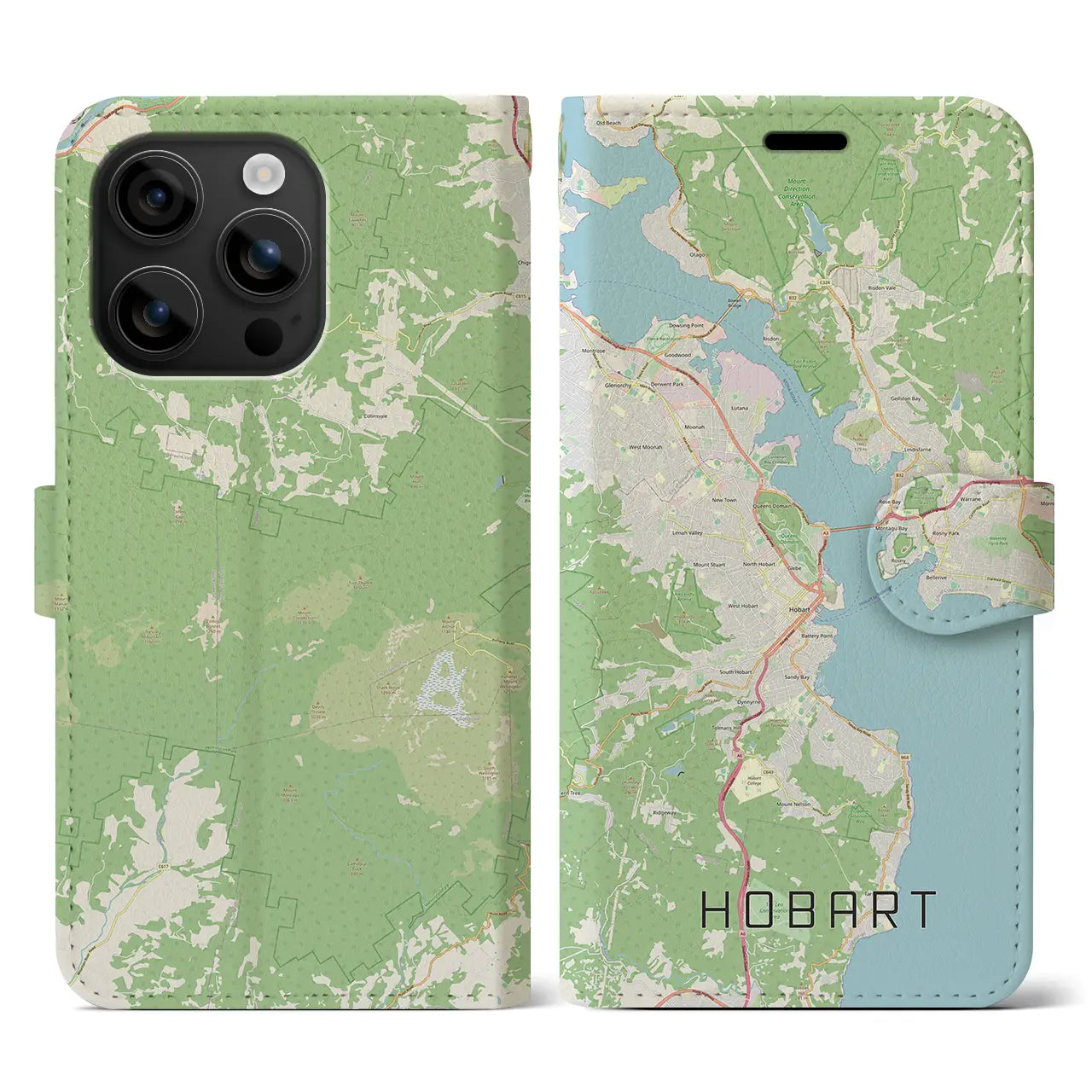 【ホバート（オーストラリア）】地図柄iPhoneケース（手帳タイプ）ナチュラル・iPhone 16 用