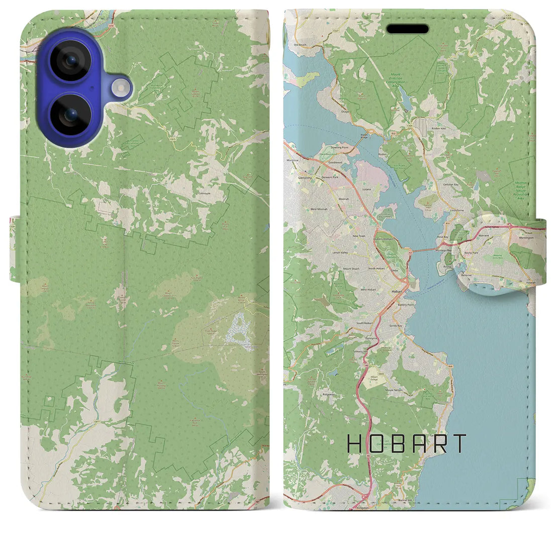 【ホバート(オーストラリア)】地図柄iPhoneケース(手帳タイプ)ナチュラル・iPhone 16 Pro Max 用