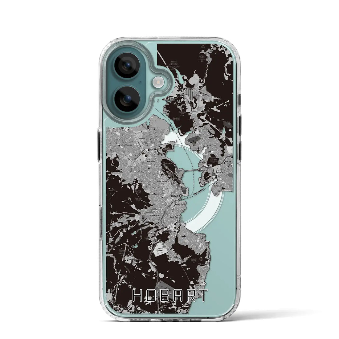 【ホバート（オーストラリア）】地図柄iPhoneケース（MagSafeタイプ）モノトーン・iPhone 16 Pro 用
