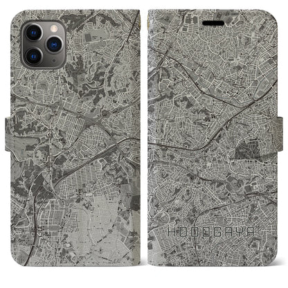 【保土ケ谷（神奈川県）】地図柄iPhoneケース（手帳タイプ）モノトーン・iPhone 11 Pro Max 用