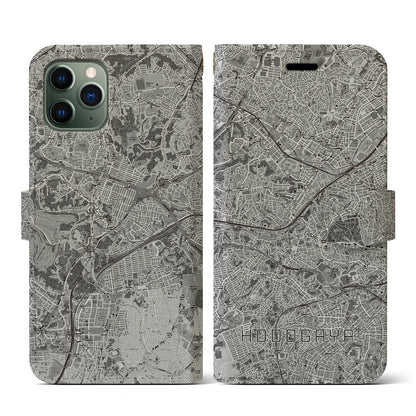 【保土ケ谷（神奈川県）】地図柄iPhoneケース（手帳タイプ）モノトーン・iPhone 11 Pro 用