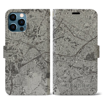 【保土ケ谷（神奈川県）】地図柄iPhoneケース（手帳タイプ）モノトーン・iPhone 12 / 12 Pro 用