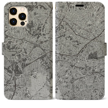 【保土ケ谷（神奈川県）】地図柄iPhoneケース（手帳タイプ）モノトーン・iPhone 12 Pro Max 用