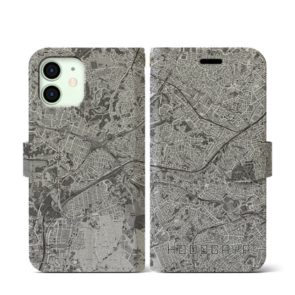 【保土ケ谷（神奈川県）】地図柄iPhoneケース（手帳タイプ）モノトーン・iPhone 12 mini 用