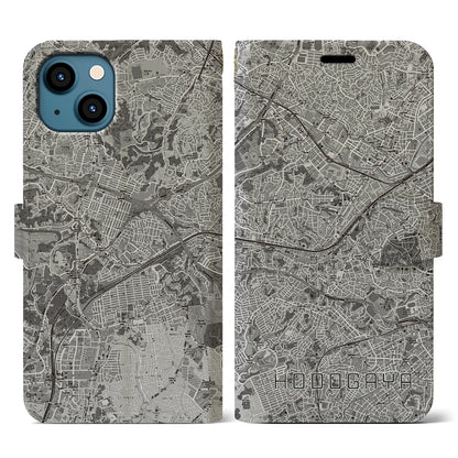 【保土ケ谷（神奈川県）】地図柄iPhoneケース（手帳タイプ）モノトーン・iPhone 13 用