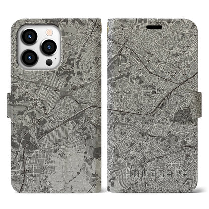 【保土ケ谷（神奈川県）】地図柄iPhoneケース（手帳タイプ）モノトーン・iPhone 13 Pro 用