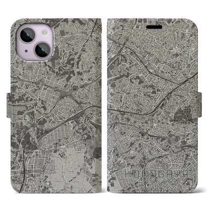 【保土ケ谷（神奈川県）】地図柄iPhoneケース（手帳タイプ）モノトーン・iPhone 14 用