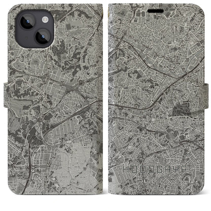 【保土ケ谷（神奈川県）】地図柄iPhoneケース（手帳タイプ）モノトーン・iPhone 14 Plus 用