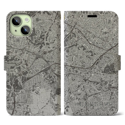 【保土ケ谷（神奈川県）】地図柄iPhoneケース（手帳タイプ）モノトーン・iPhone 15 用