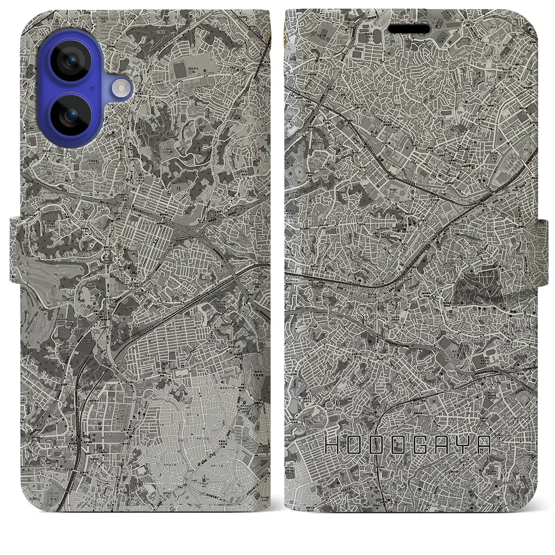 【保土ケ谷(神奈川県)】地図柄iPhoneケース(手帳タイプ)モノトーン・iPhone 16 Pro Max 用