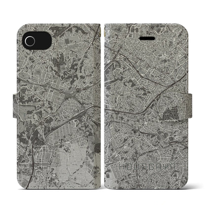 【保土ケ谷（神奈川県）】地図柄iPhoneケース（手帳タイプ）モノトーン・iPhone SE（第3 / 第2世代） / 8 / 7 / 6s / 6 用