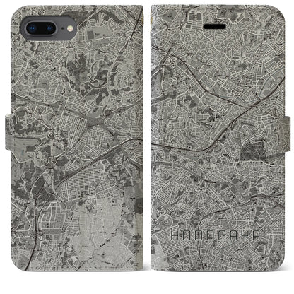 【保土ケ谷（神奈川県）】地図柄iPhoneケース（手帳タイプ）モノトーン・iPhone 8Plus /7Plus / 6sPlus / 6Plus 用