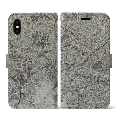 【保土ケ谷（神奈川県）】地図柄iPhoneケース（手帳タイプ）モノトーン・iPhone XS / X 用