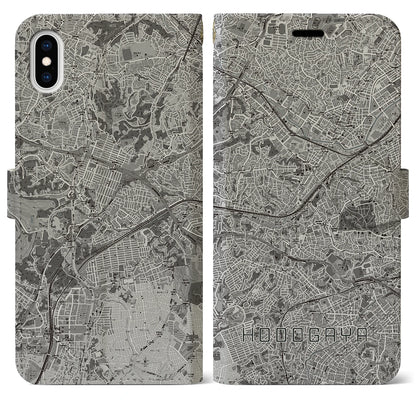 【保土ケ谷（神奈川県）】地図柄iPhoneケース（手帳タイプ）モノトーン・iPhone XS Max 用