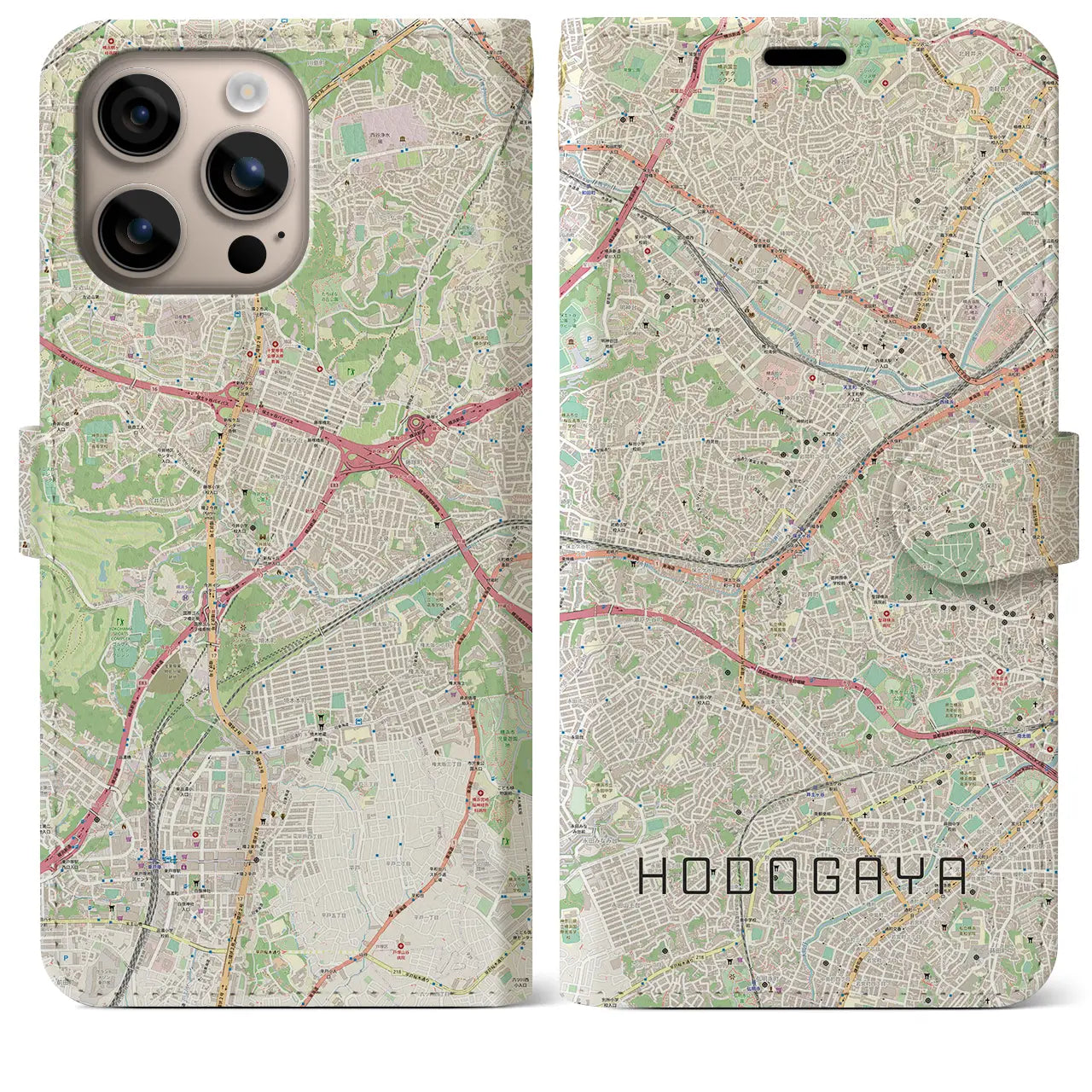 【保土ケ谷（神奈川県）】地図柄iPhoneケース（手帳タイプ）ナチュラル・iPhone 16 Plus 用