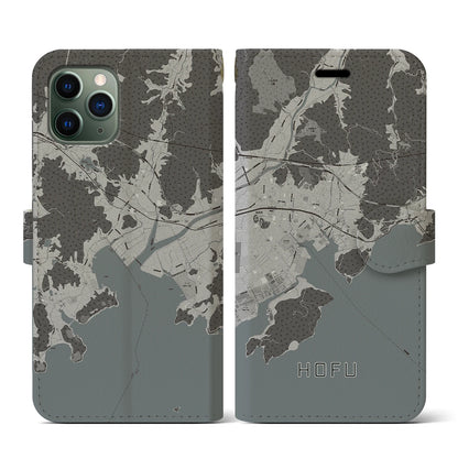 【防府（山口県）】地図柄iPhoneケース（手帳タイプ）モノトーン・iPhone 11 Pro 用