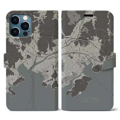 【防府（山口県）】地図柄iPhoneケース（手帳タイプ）モノトーン・iPhone 12 / 12 Pro 用