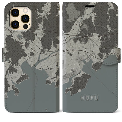 【防府（山口県）】地図柄iPhoneケース（手帳タイプ）モノトーン・iPhone 12 Pro Max 用