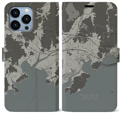 【防府（山口県）】地図柄iPhoneケース（手帳タイプ）モノトーン・iPhone 13 Pro Max 用