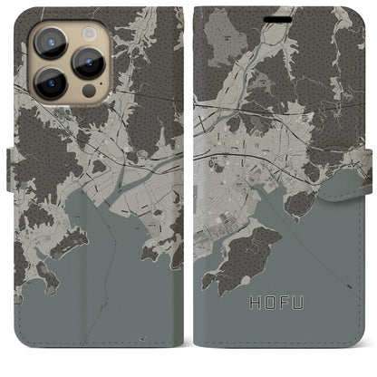 【防府（山口県）】地図柄iPhoneケース（手帳タイプ）モノトーン・iPhone 14 Pro Max 用