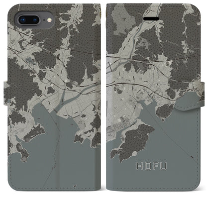 【防府（山口県）】地図柄iPhoneケース（手帳タイプ）モノトーン・iPhone 8Plus /7Plus / 6sPlus / 6Plus 用