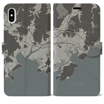 【防府（山口県）】地図柄iPhoneケース（手帳タイプ）モノトーン・iPhone XS Max 用