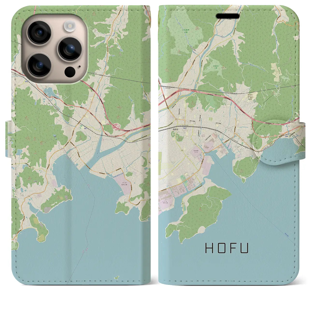 【防府（山口県）】地図柄iPhoneケース（手帳タイプ）ナチュラル・iPhone 16 Plus 用