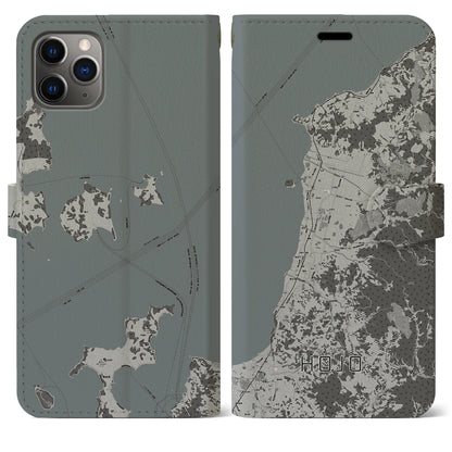 【北条（愛媛県）】地図柄iPhoneケース（手帳タイプ）モノトーン・iPhone 11 Pro Max 用