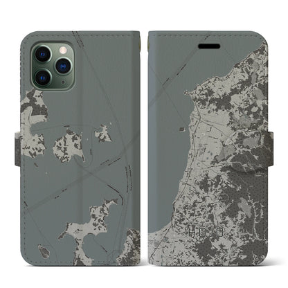 【北条（愛媛県）】地図柄iPhoneケース（手帳タイプ）モノトーン・iPhone 11 Pro 用