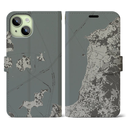 【北条（愛媛県）】地図柄iPhoneケース（手帳タイプ）モノトーン・iPhone 15 用