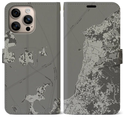 【北条（愛媛県）】地図柄iPhoneケース（手帳タイプ）モノトーン・iPhone 16 Plus 用