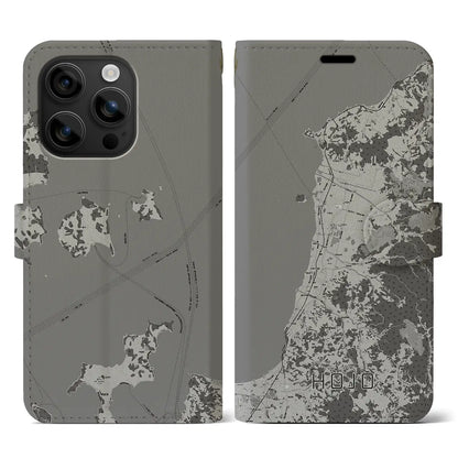 【北条（愛媛県）】地図柄iPhoneケース（手帳タイプ）モノトーン・iPhone 16 用