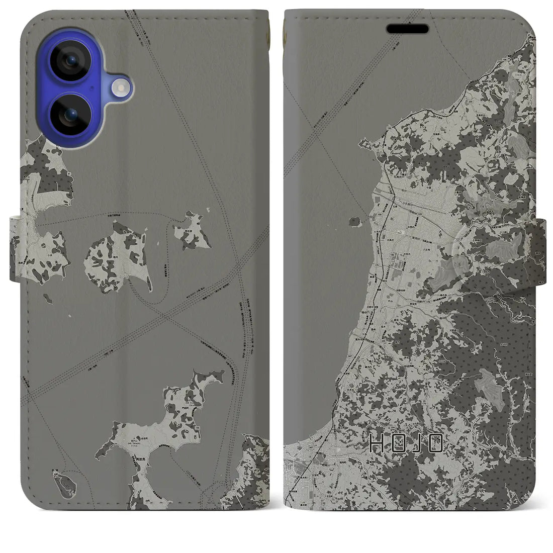 【北条(愛媛県)】地図柄iPhoneケース(手帳タイプ)モノトーン・iPhone 16 Pro Max 用