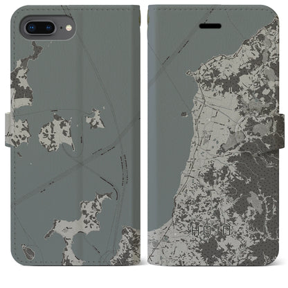 【北条（愛媛県）】地図柄iPhoneケース（手帳タイプ）モノトーン・iPhone 8Plus /7Plus / 6sPlus / 6Plus 用