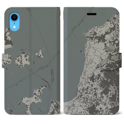 【北条（愛媛県）】地図柄iPhoneケース（手帳タイプ）モノトーン・iPhone XR 用