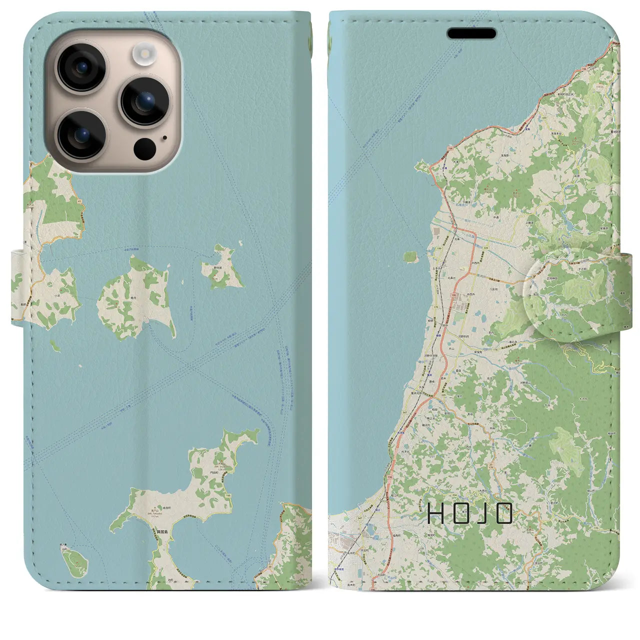 【北条（愛媛県）】地図柄iPhoneケース（手帳タイプ）ナチュラル・iPhone 16 Plus 用