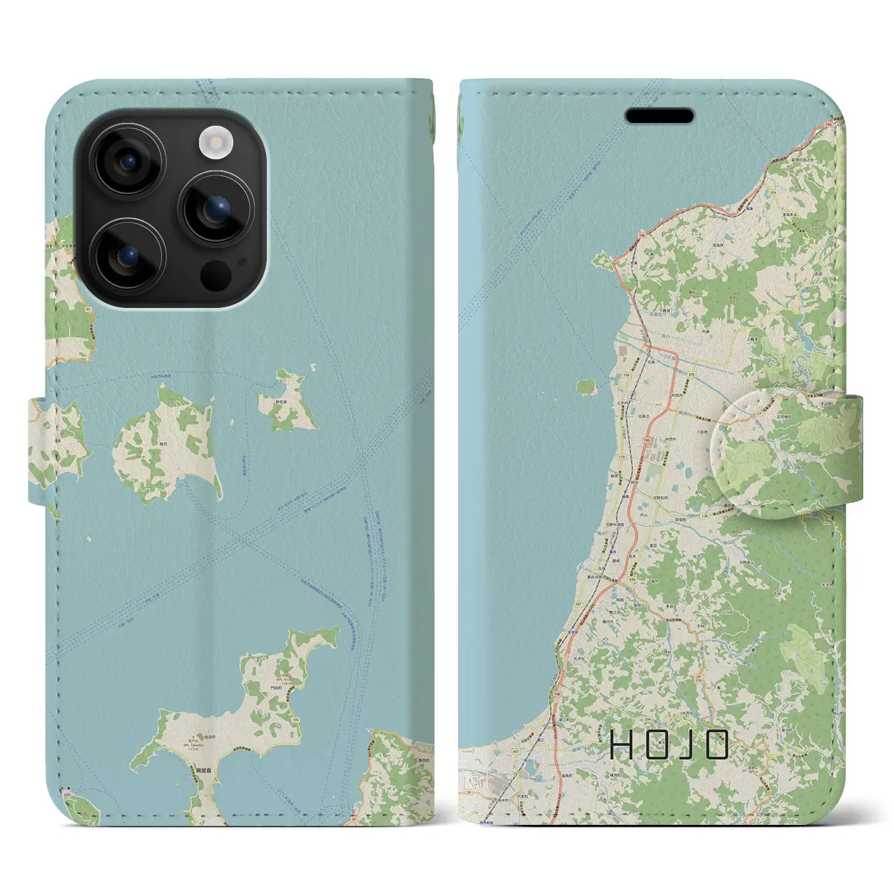 【北条（愛媛県）】地図柄iPhoneケース（手帳タイプ）ナチュラル・iPhone 16 用