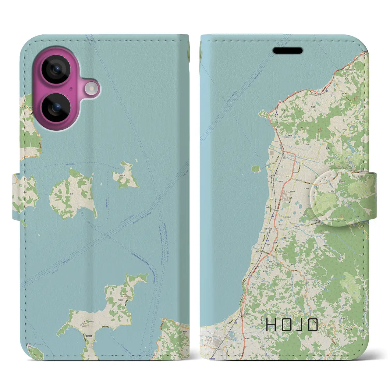 【北条（愛媛県）】地図柄iPhoneケース（手帳タイプ）ナチュラル・iPhone 16 Pro 用