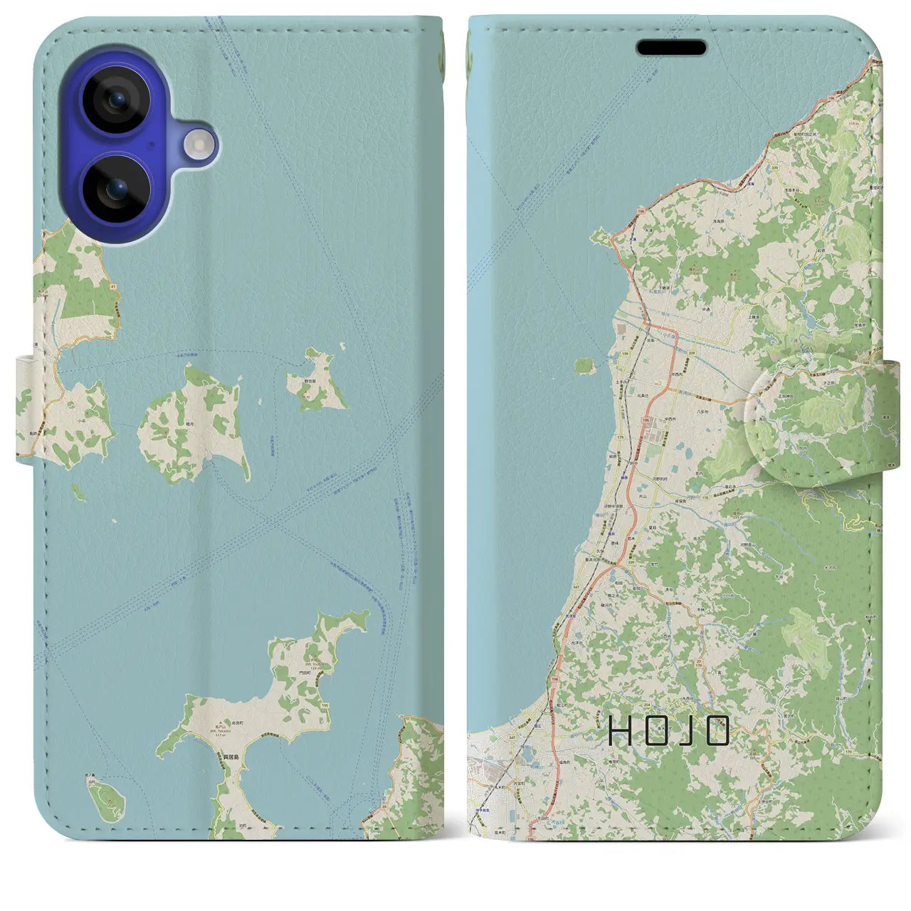 【北条（愛媛県）】地図柄iPhoneケース（手帳タイプ）ナチュラル・iPhone 16 Pro Max 用