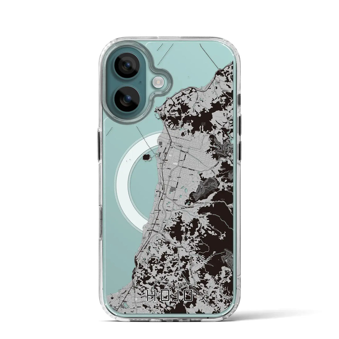 【北条（愛媛県）】地図柄iPhoneケース（MagSafeタイプ）モノトーン・iPhone 16 Pro 用