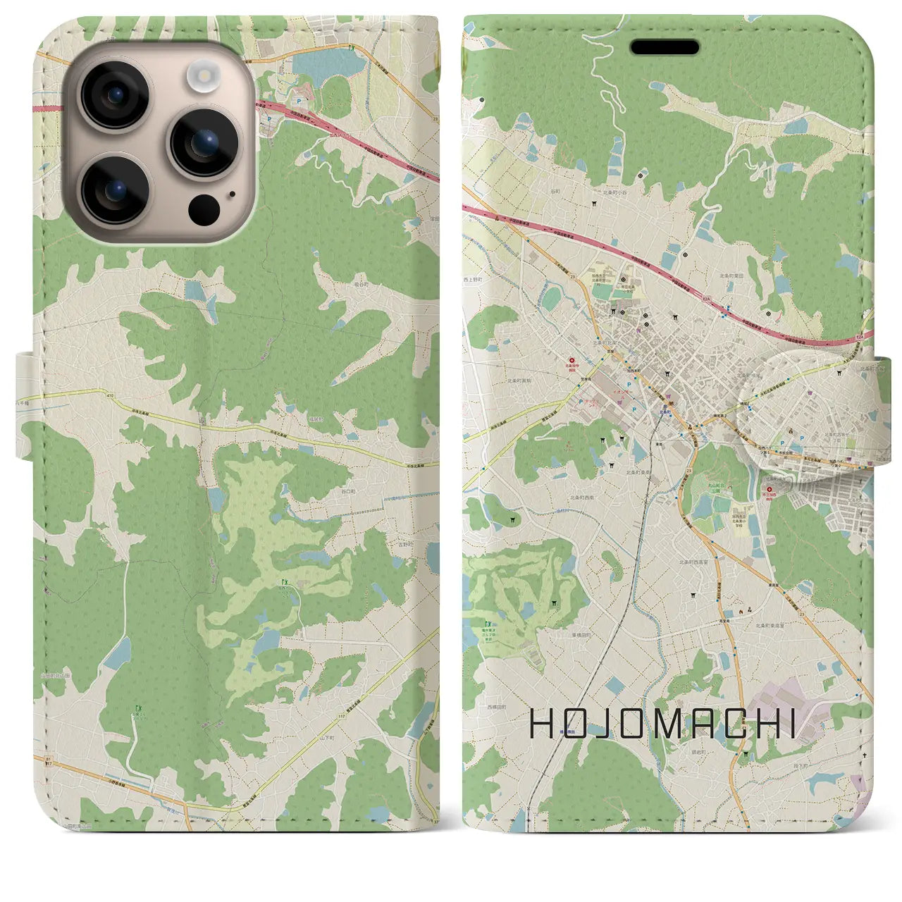 【北条町（兵庫県）】地図柄iPhoneケース（手帳タイプ）ナチュラル・iPhone 16 Plus 用