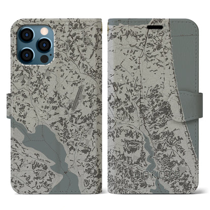 【鉾田（茨城県）】地図柄iPhoneケース（手帳タイプ）モノトーン・iPhone 12 / 12 Pro 用