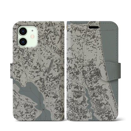 【鉾田（茨城県）】地図柄iPhoneケース（手帳タイプ）モノトーン・iPhone 12 mini 用