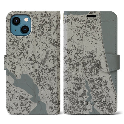 【鉾田（茨城県）】地図柄iPhoneケース（手帳タイプ）モノトーン・iPhone 13 用