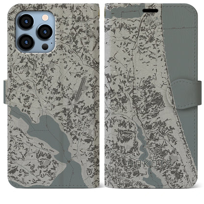 【鉾田（茨城県）】地図柄iPhoneケース（手帳タイプ）モノトーン・iPhone 13 Pro Max 用