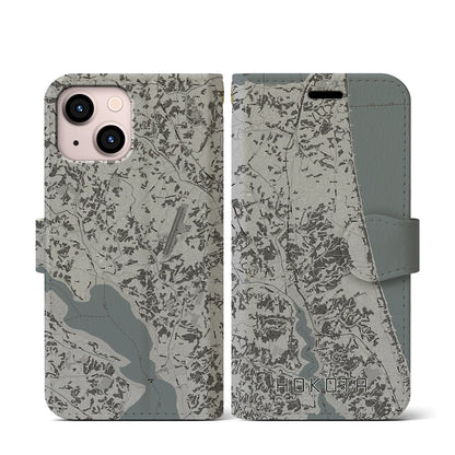 【鉾田（茨城県）】地図柄iPhoneケース（手帳タイプ）モノトーン・iPhone 13 mini 用